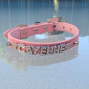 Personalized CAYENNE Pink Dog Collar with Rhinestone Letters and Buckle ~ Small